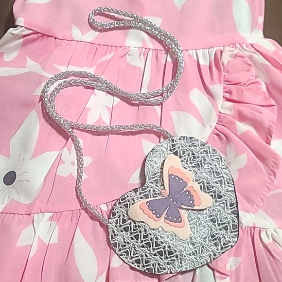 Toddler Girls Pink/White Floral Dress With Matching Bag & Polka-dot Yellow Dress - Picture 5 of 14